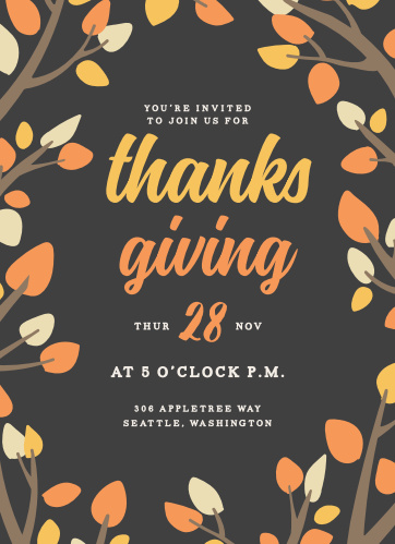 Sunset Leaves Thanksgiving Party Invitations Sunset Leaves Thanksgiving Party Invitations